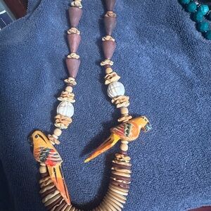 Handcrafted Parrot Necklace - Brown and Orange